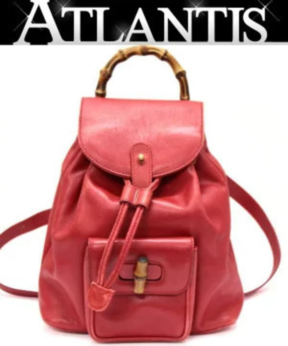 Gucci Bamboo Backpack Rucksack Daybag Leather Red